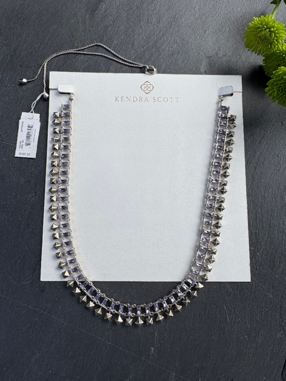 Kendra Scott Oscar Choker Statement Bib Necklace Rhodium Lilac Crystal NWT